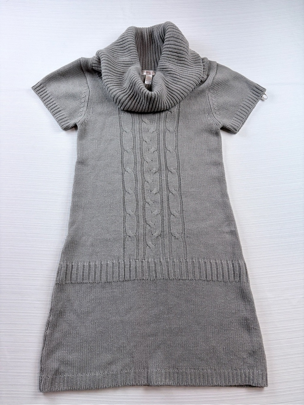 Ambiance Light Gray Cable Cowl-Neck Knit Dress